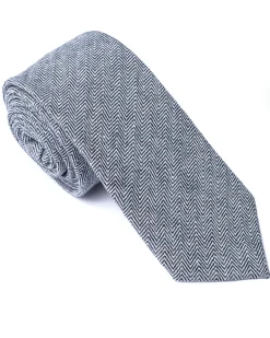 Blue Herringbone Cotton-Linen Tie
