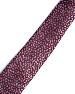 Dark Red Leaf Print Floral Tie