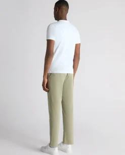 Green Straight Leg Cotton-Tencel Blend Chinos