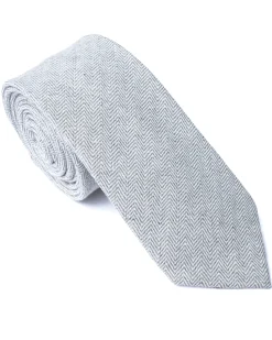 Grey Herringbone Cotton-Linen Tie