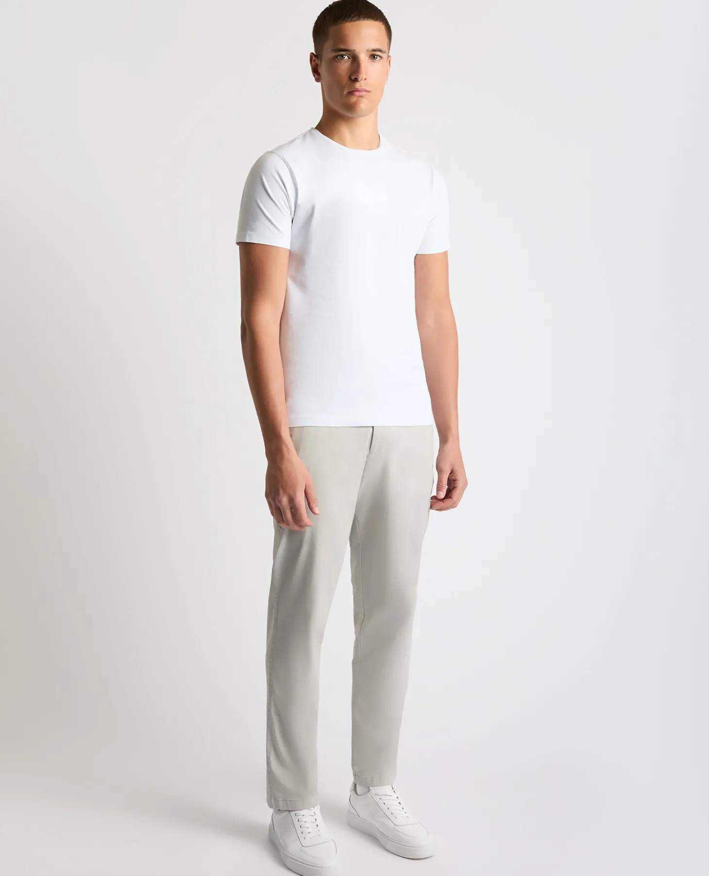 Grey Straight Leg Cotton Stretch Chino