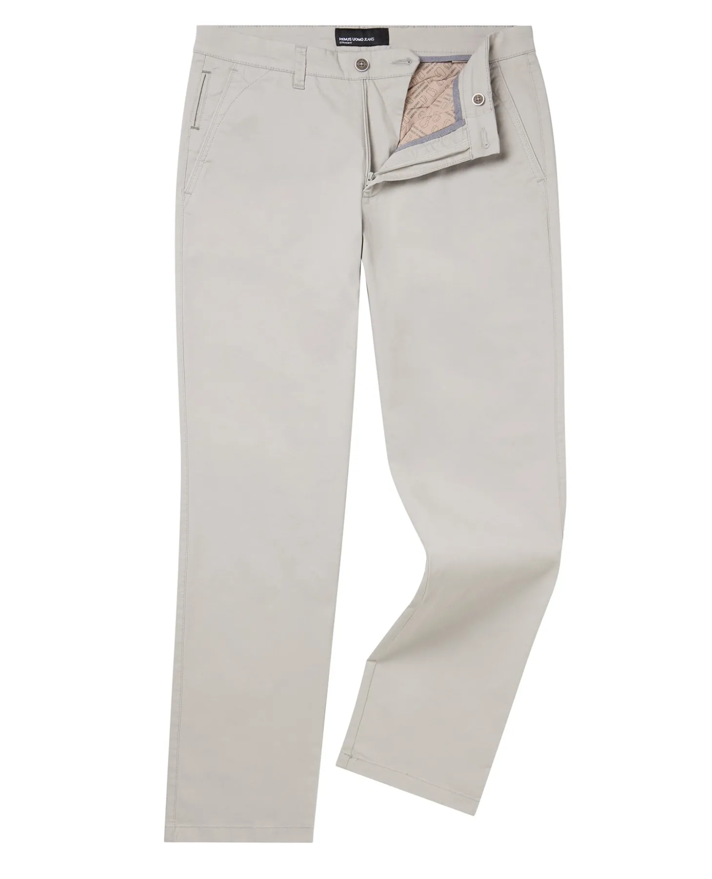 Grey Straight Leg Cotton Stretch Chino