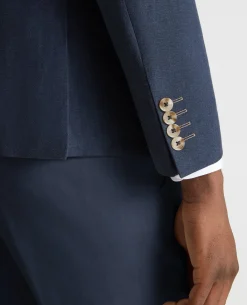 Slim Fit Linen-Blend Double Breasted Suit