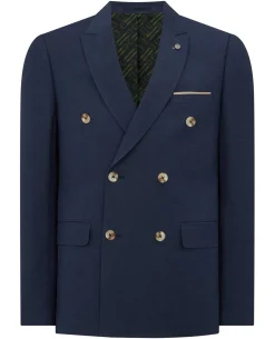 Slim Fit Linen-Blend Double Breasted Suit