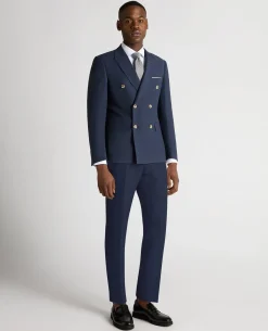 Slim Fit Linen-Blend Double Breasted Suit