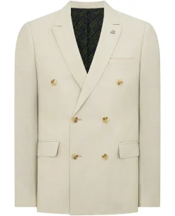 Slim Fit Linen-Blend Double Breasted Suit