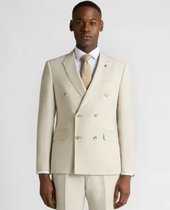 Slim Fit Linen-Blend Double Breasted Suit