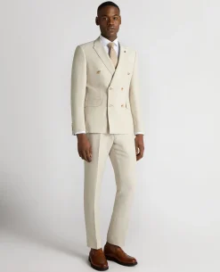 Slim Fit Linen-Blend Double Breasted Suit