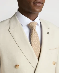 Slim Fit Linen-Blend Double Breasted Suit