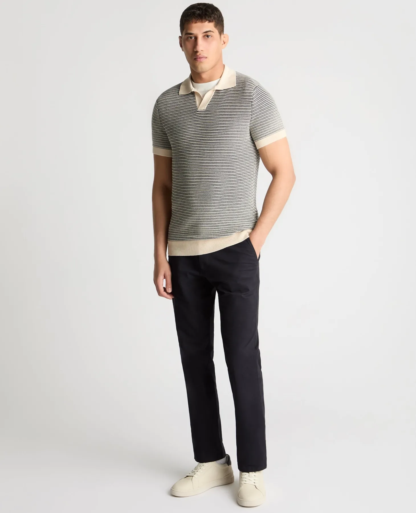 Stripe Knit V-Neck Polo