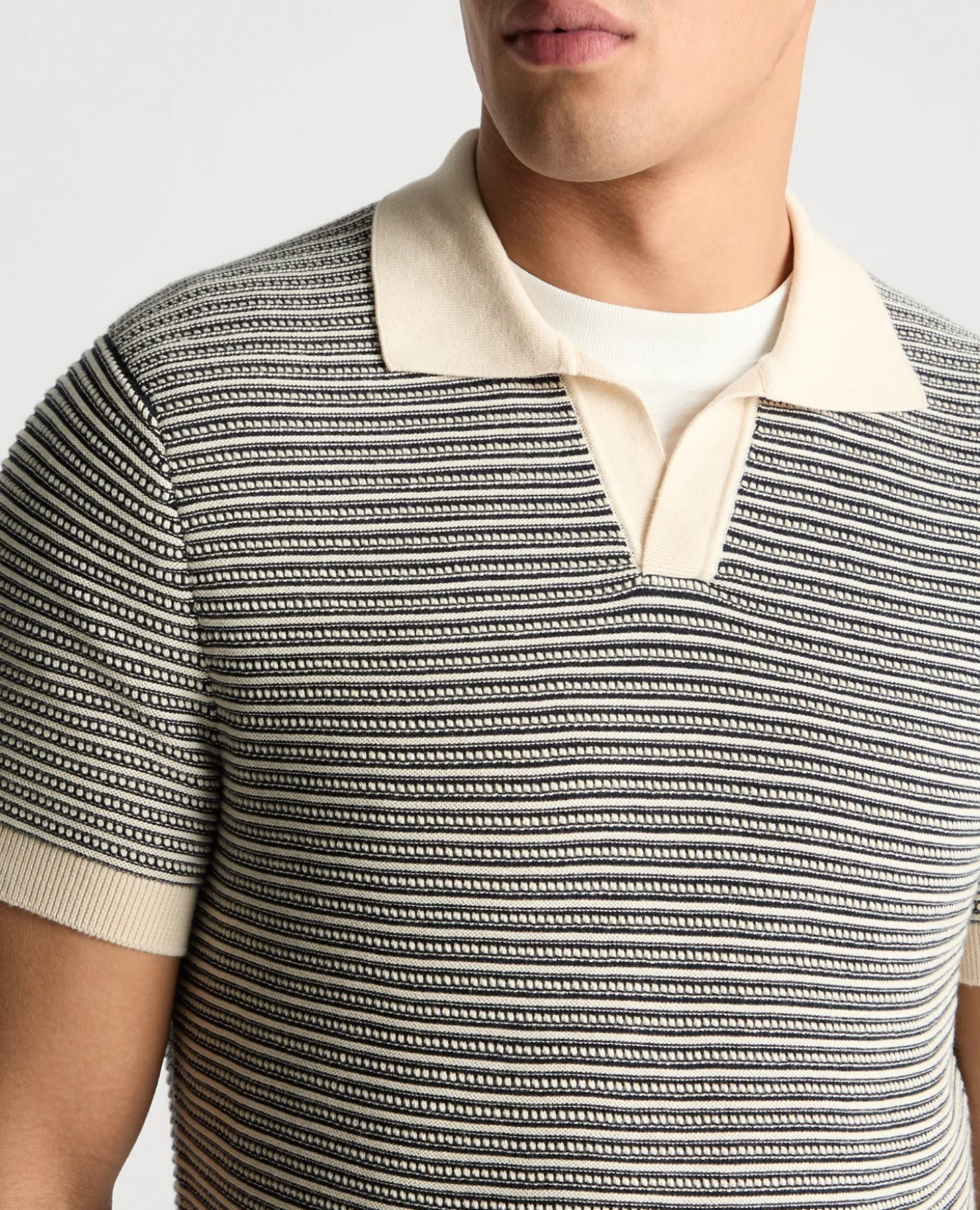 Stripe Knit V-Neck Polo