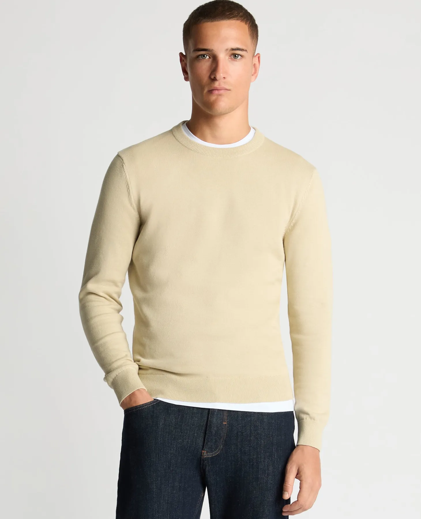 Tapered Fit Cotton Crew Neck Sweater