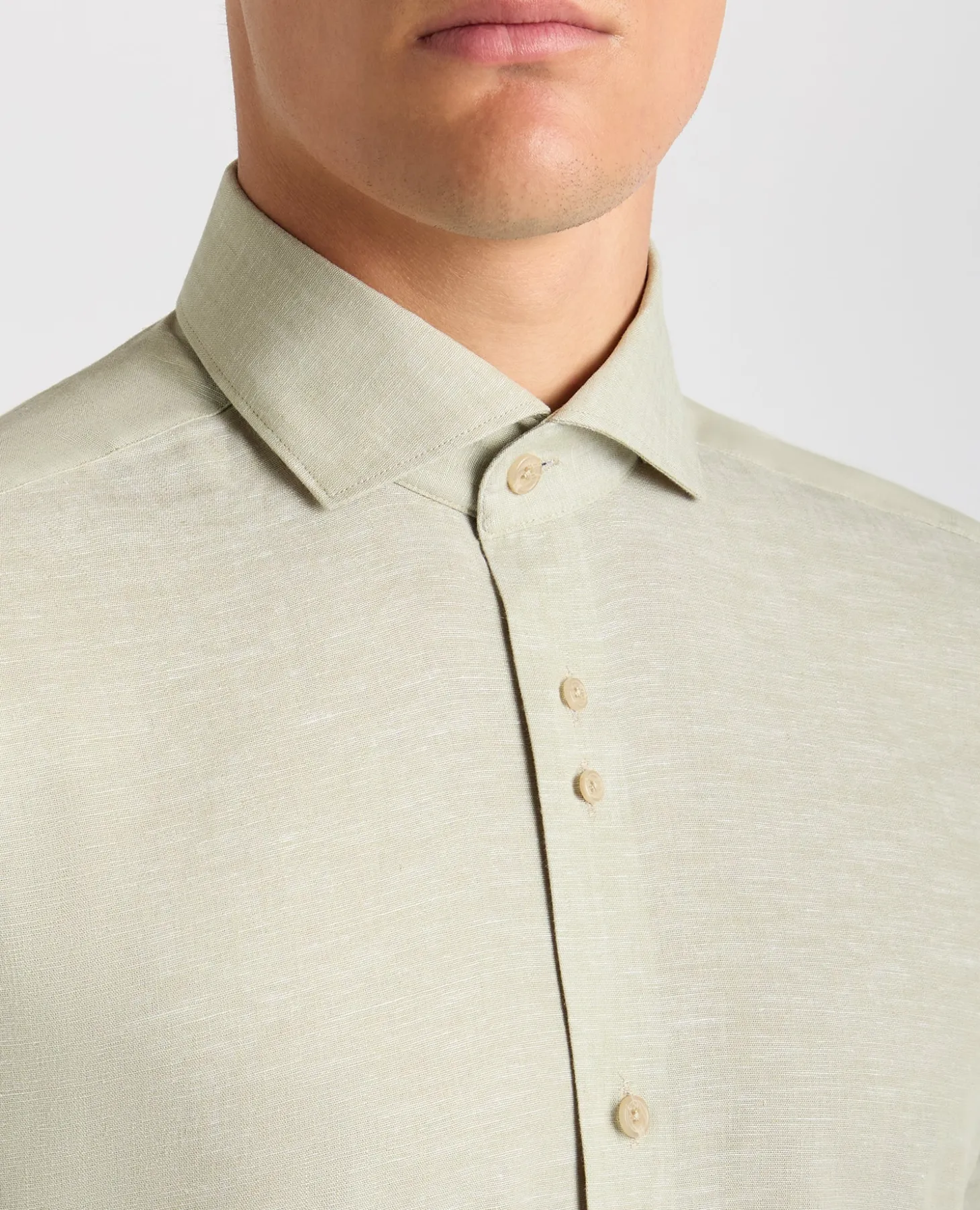 Tapered Fit Cotton-Linen Blend Shirt