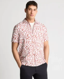 Tapered Fit Cotton-Linen Print Shirt