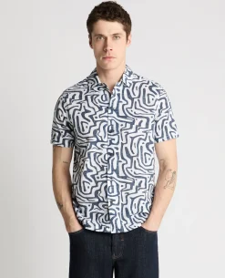 Tapered Fit Cotton-Linen Print Shirt