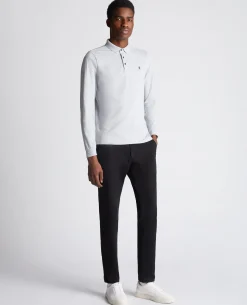 Tapered Fit Cotton-Stretch Long-Sleeve Polo Shirt