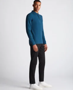 Tapered Fit Cotton-Stretch Long-Sleeve Polo Shirt