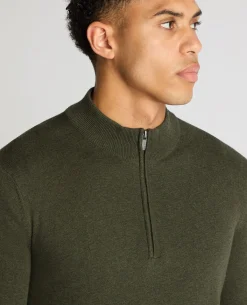 Tapered Fit Half Zip Cotton Sweater