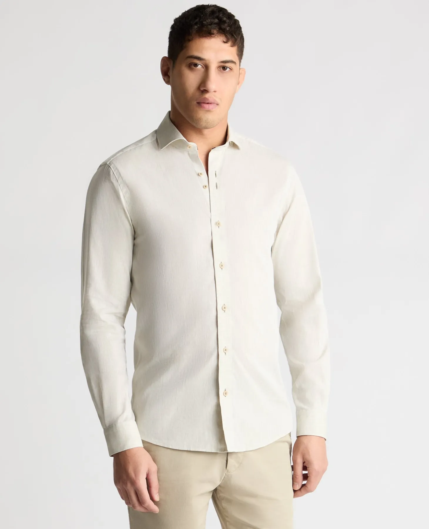 Tapered Fit Linen-Blend Shirt