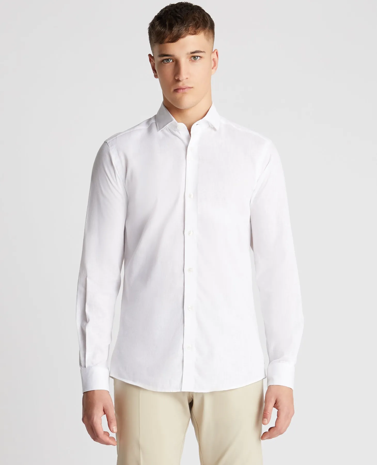 Tapered Fit Linen-Blend Shirt
