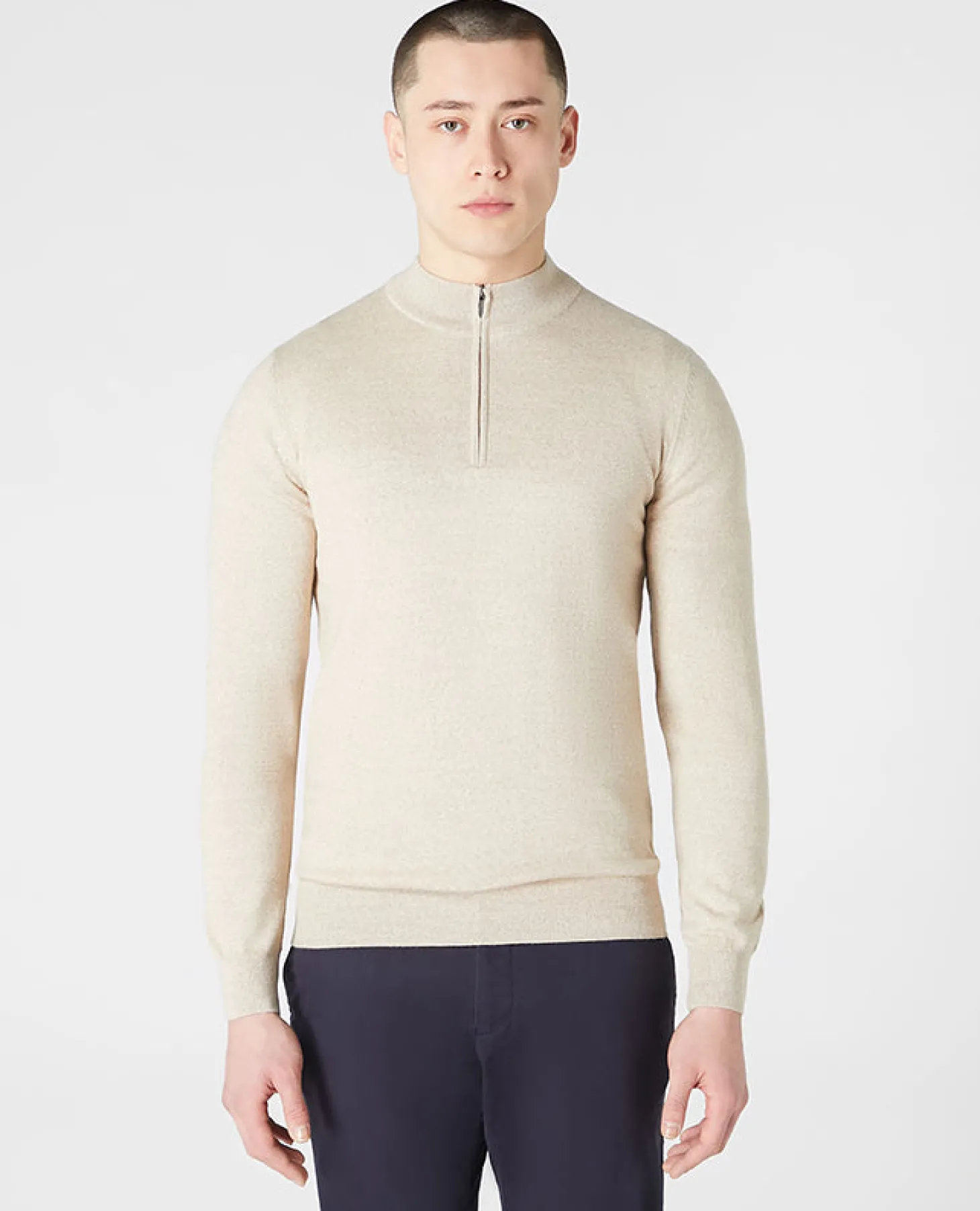 Tapered Fit Merino Wool Half Zip Sweater