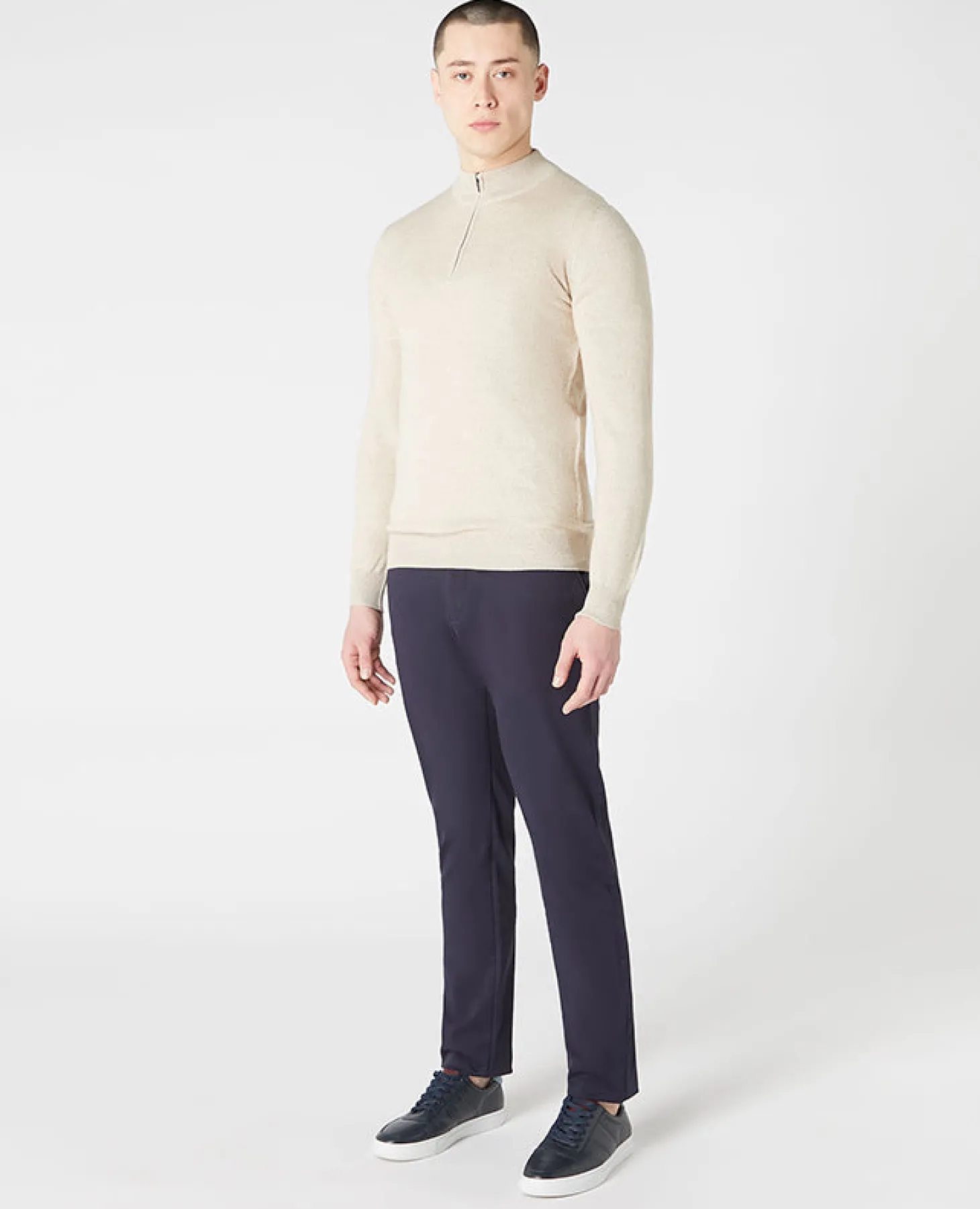 Tapered Fit Merino Wool Half Zip Sweater
