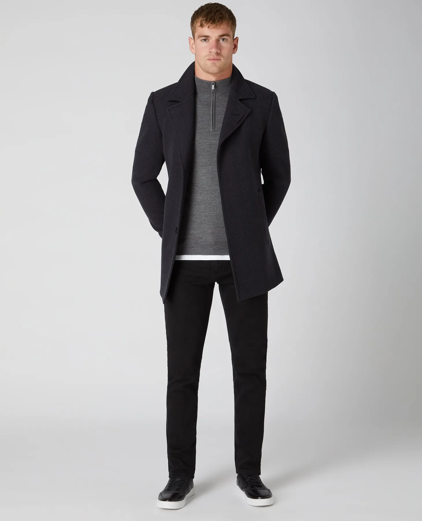 Tapered Fit Merino Wool-Blend Half Zip Sweater