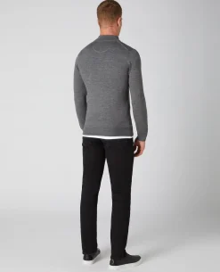 Tapered Fit Merino Wool-Blend Half Zip Sweater