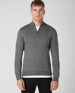 Tapered Fit Merino Wool-Blend Half Zip Sweater