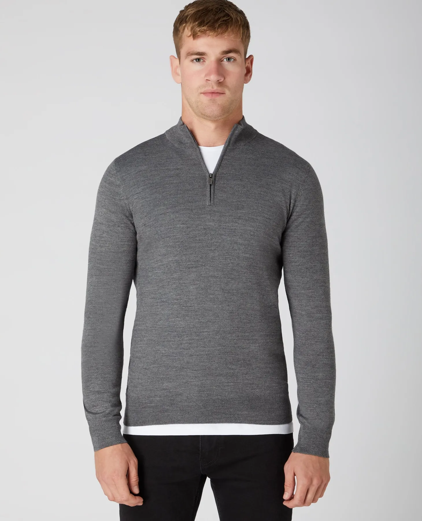 Tapered Fit Merino Wool-Blend Half Zip Sweater