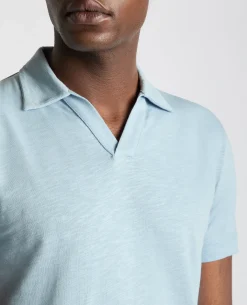Tapered Fit Open Collar Cotton Polo
