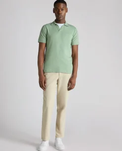 Tapered Fit Open Collar Cotton Polo