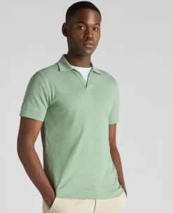 Tapered Fit Open Collar Cotton Polo